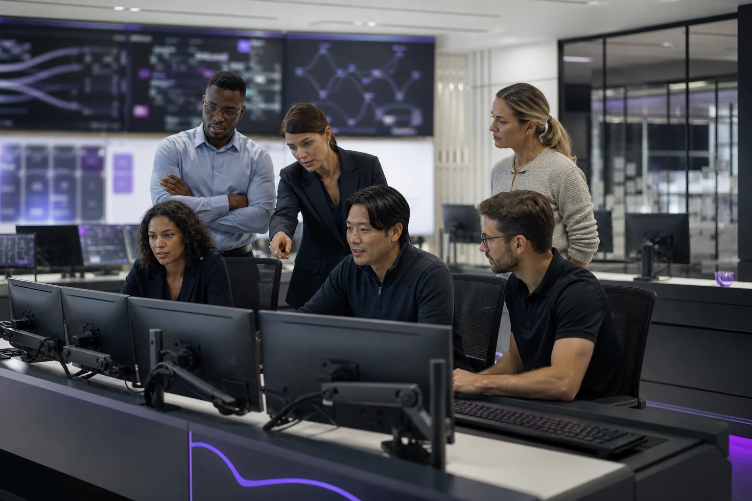A cross-functional team coordinating operations across multiple systems.