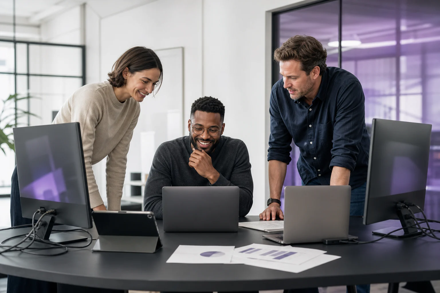 A growing team collaborating around their connected business systems.